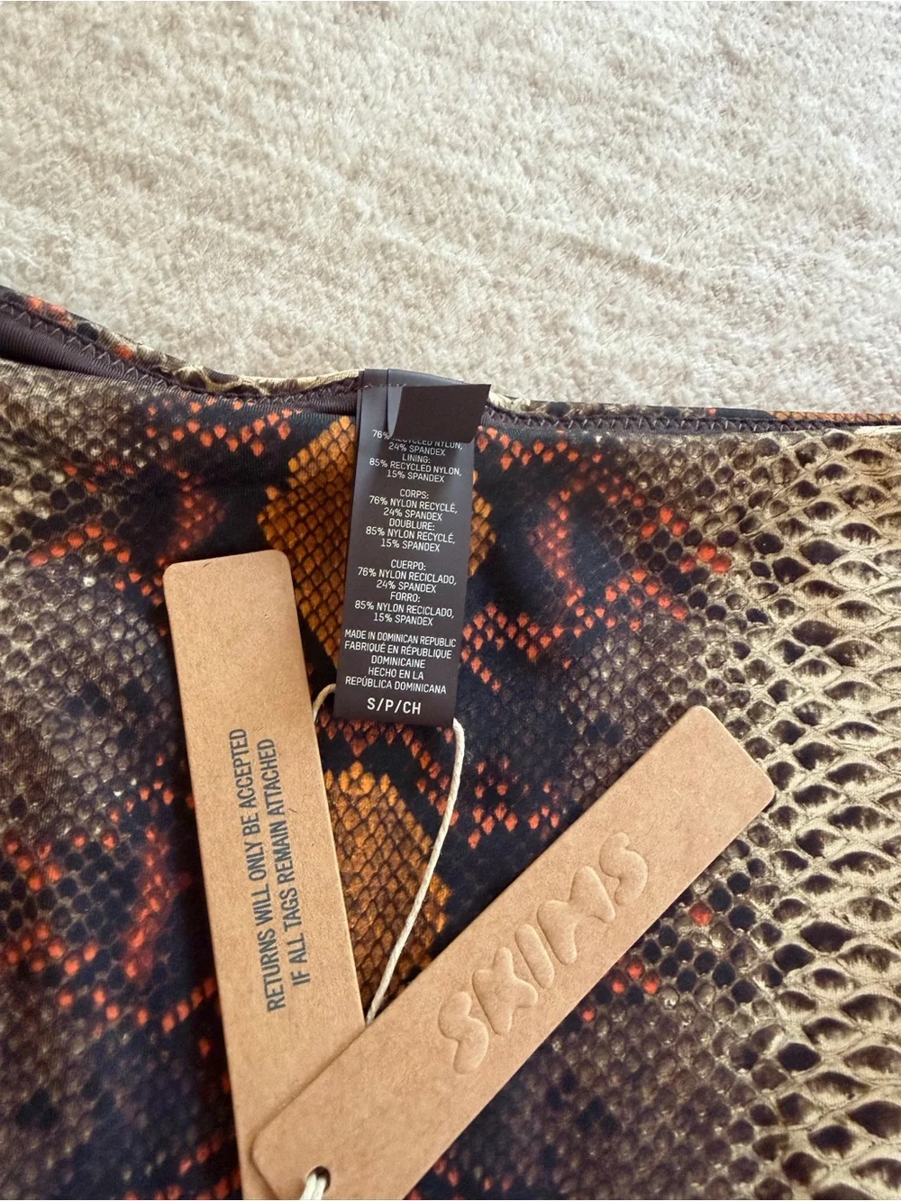 SKIMS Snake-Print Bikini Bottoms in Brown and Black with Orange Accents